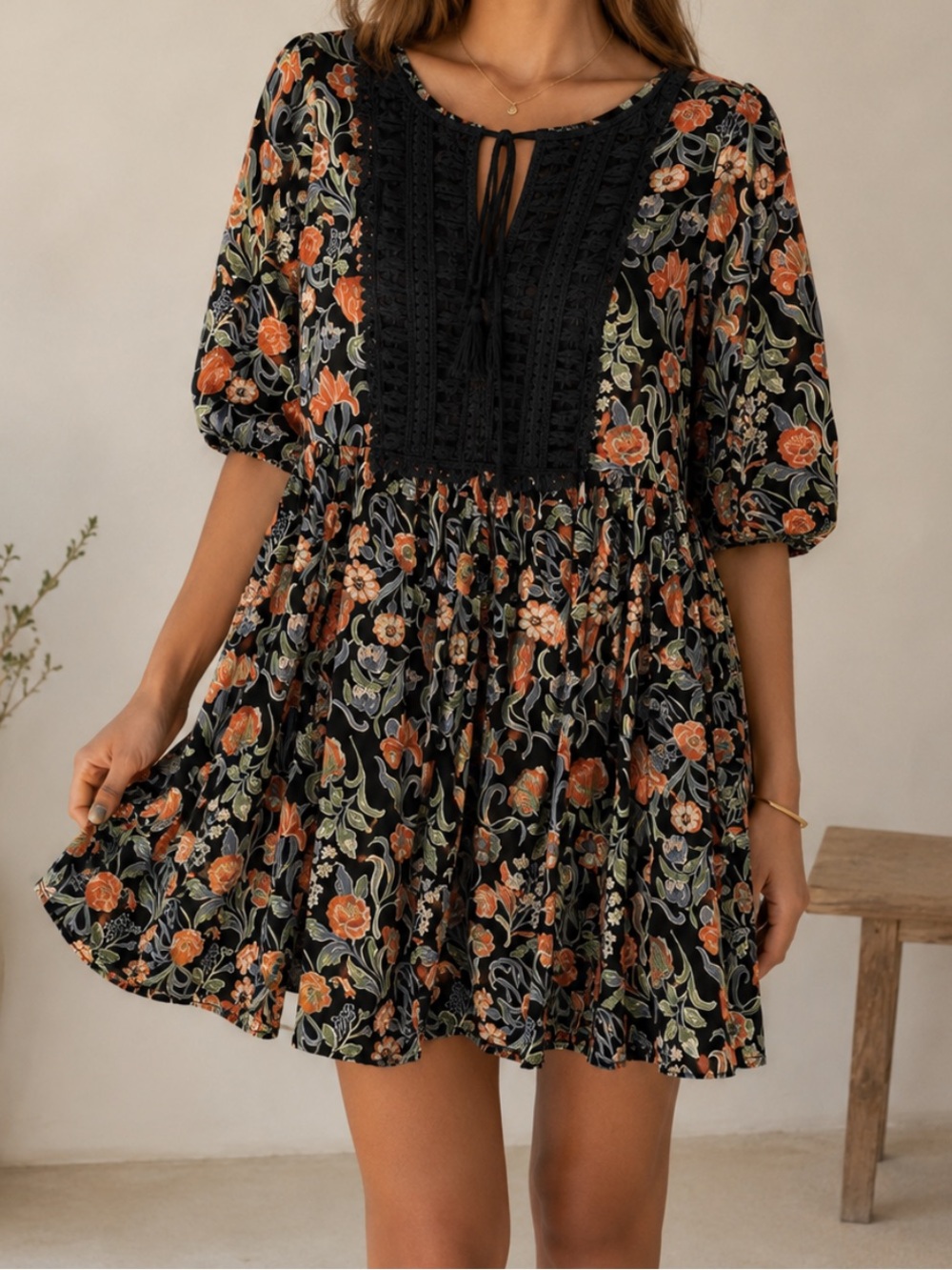 ANTHROPOLOGIE | Skies Are Blue Floral Mini Dress Embroidered Whimsical Small